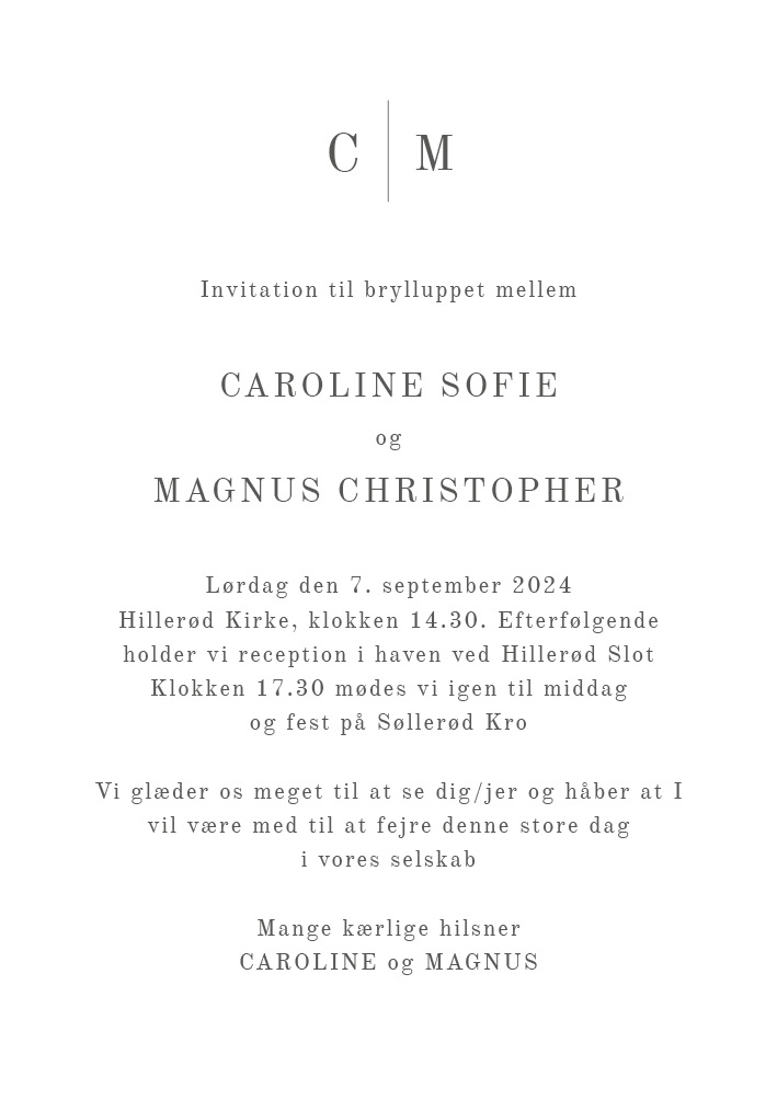 Minimalistisk - Caroline & Magnus Bryllupsinvitation